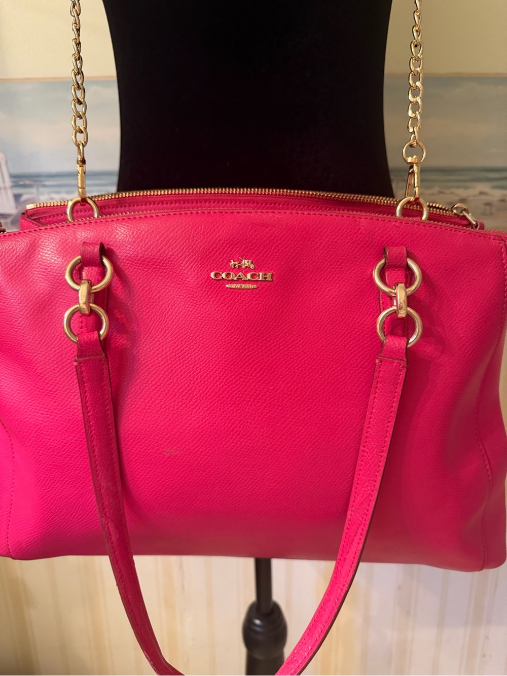 COACH Hot Pink Leather Shoulder Bag with Gold Hardware